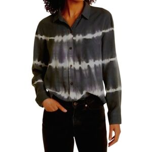 NEW Cato Women's Black & White Tie-Dyed Button Down Shirt